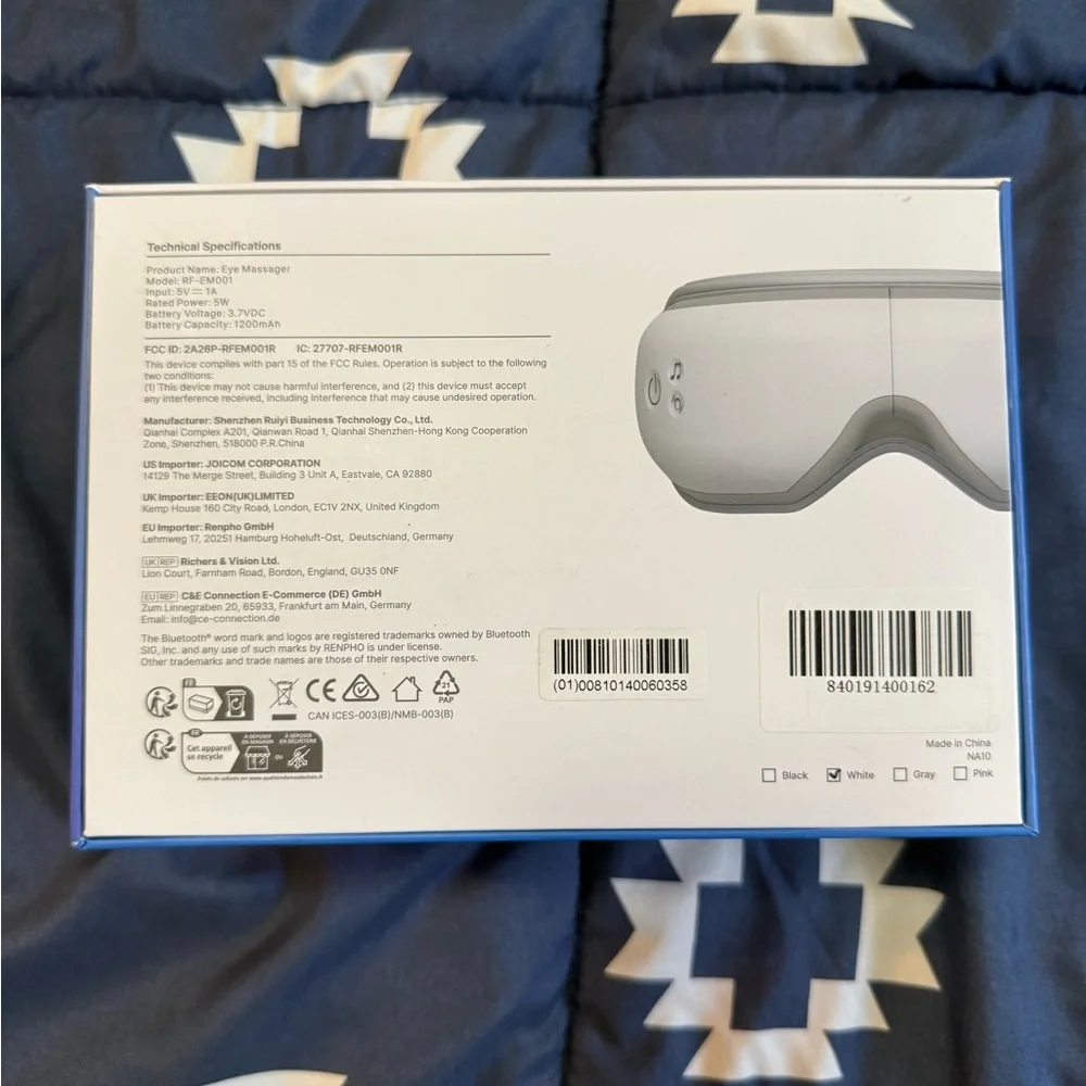 Eyeris 1 White Eye Massager with Heating & Bluetooth
